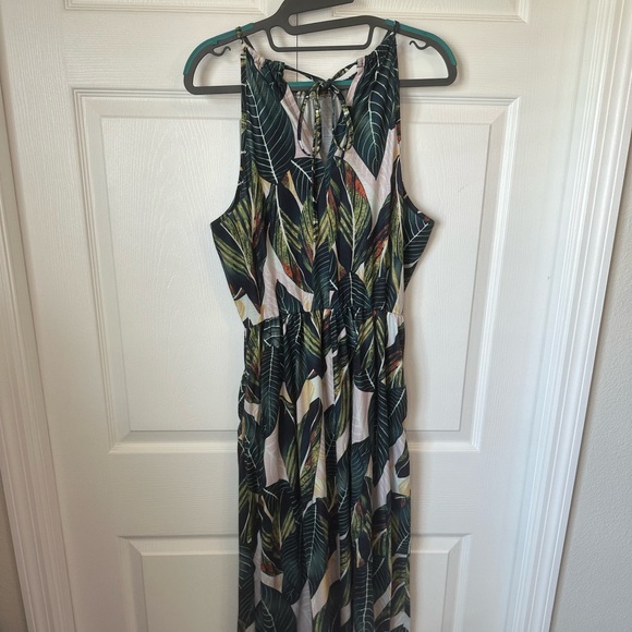 Banana Leaf Tropical Palm High Neck Maxi Dress with slit sz.XL - Picture 5 of 5